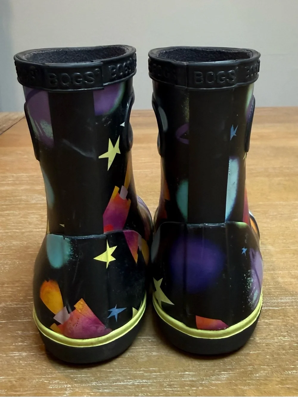 Bogs Skipper II Dreamcore Space Black Multi Rain Boots Waterproof Sz 6